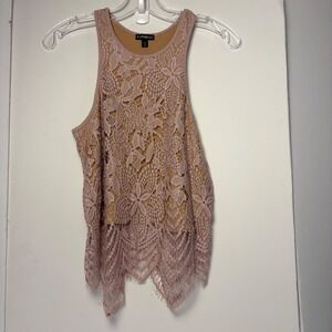 Express Floral Lace Racerback Tank Top Dusty Rose Pink Tan Lining Small